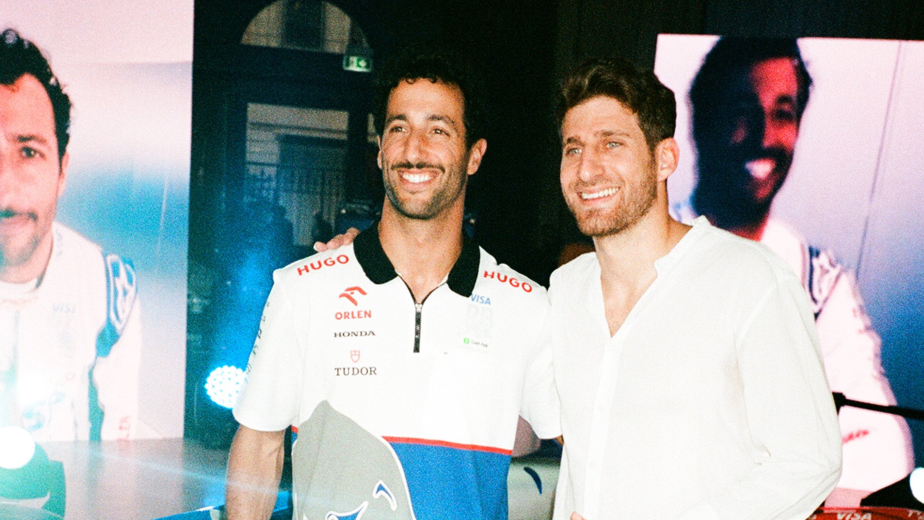 Daniel Ricciardo and Alberto Naska at the Piquadro Blue Square event
