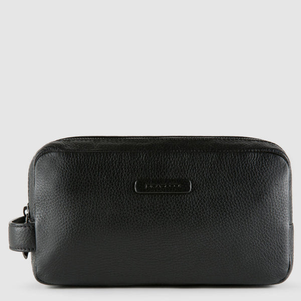 Leather toiletry bag with two dividers