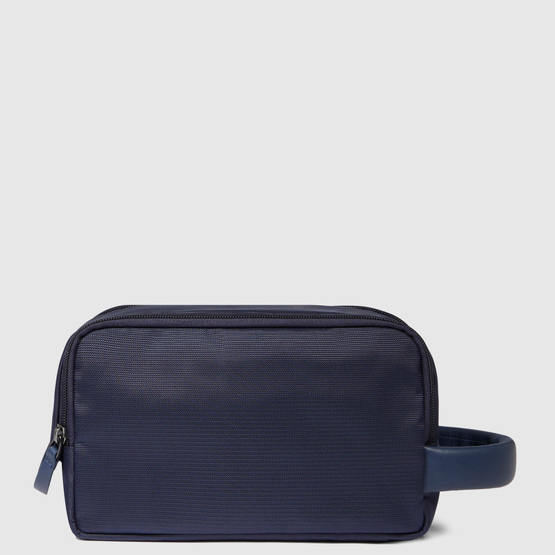 Toiletry bag in recycled fabric and leather