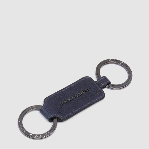 Leather men's keychain with two rings