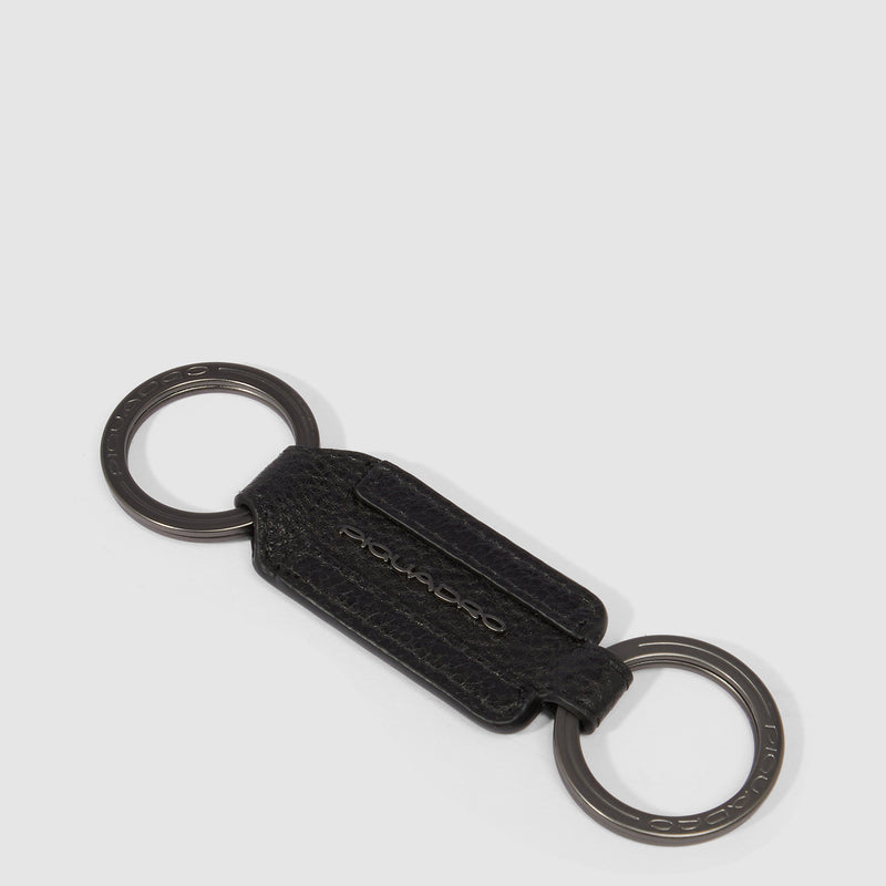 Leather men's keychain with two rings