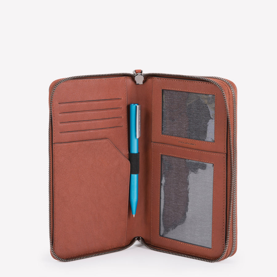 Zip around document organizer and wallet with coin