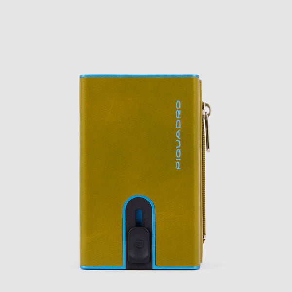 Compact wallet with sliding system and coin pocket