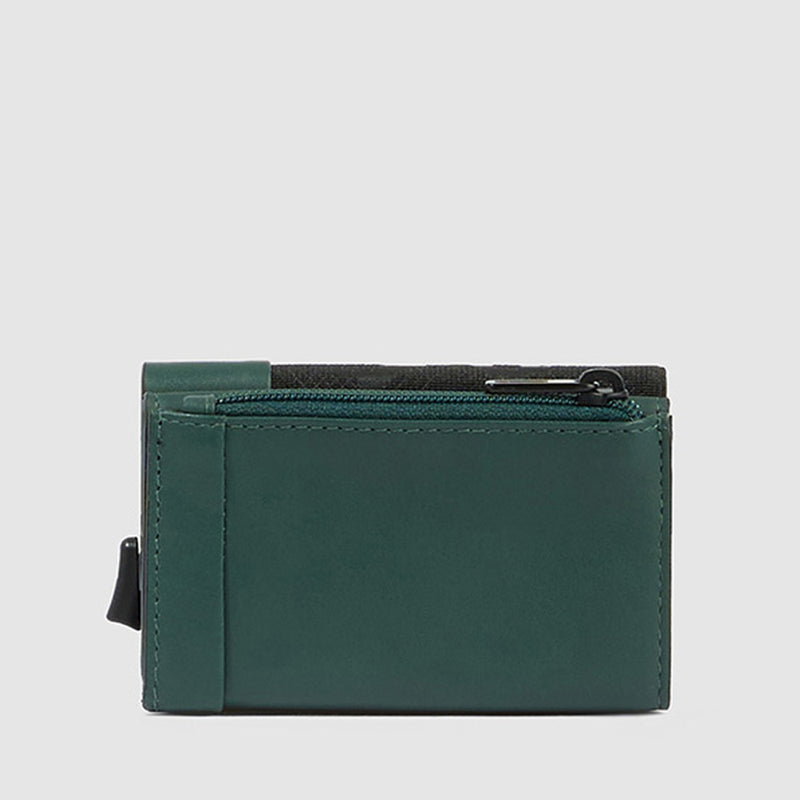 Compact wallet with sliding system and coin pocket