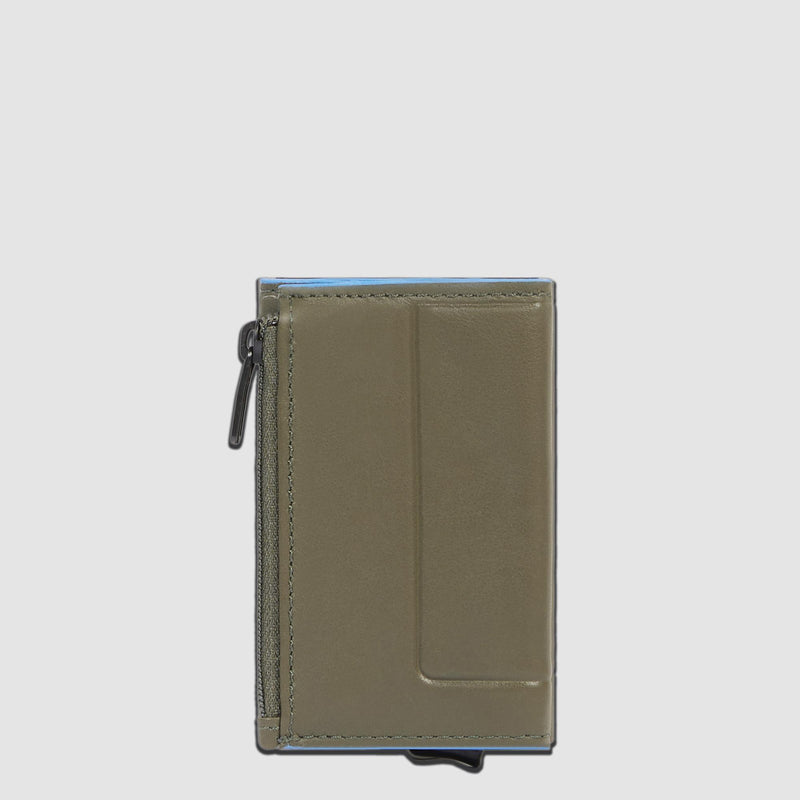 Compact wallet with sliding system and coin pocket