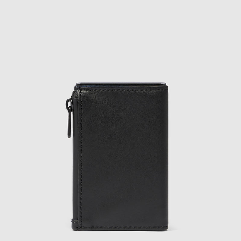 Compact wallet with sliding system and coin pocket