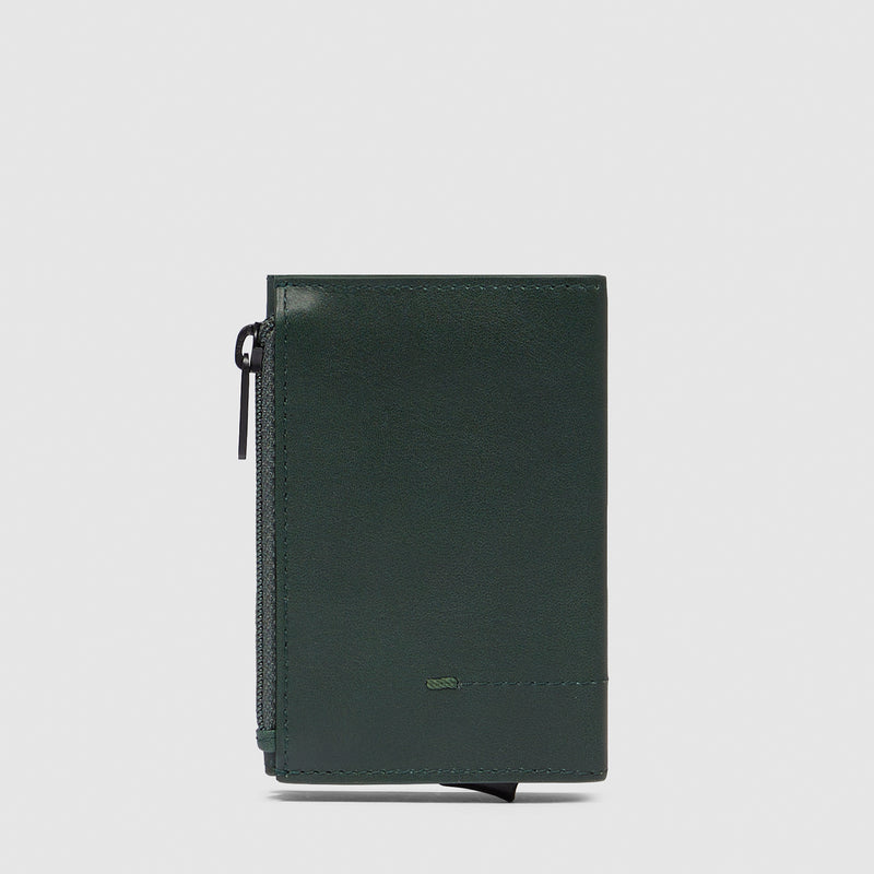 Compact wallet with sliding system and coin pocket