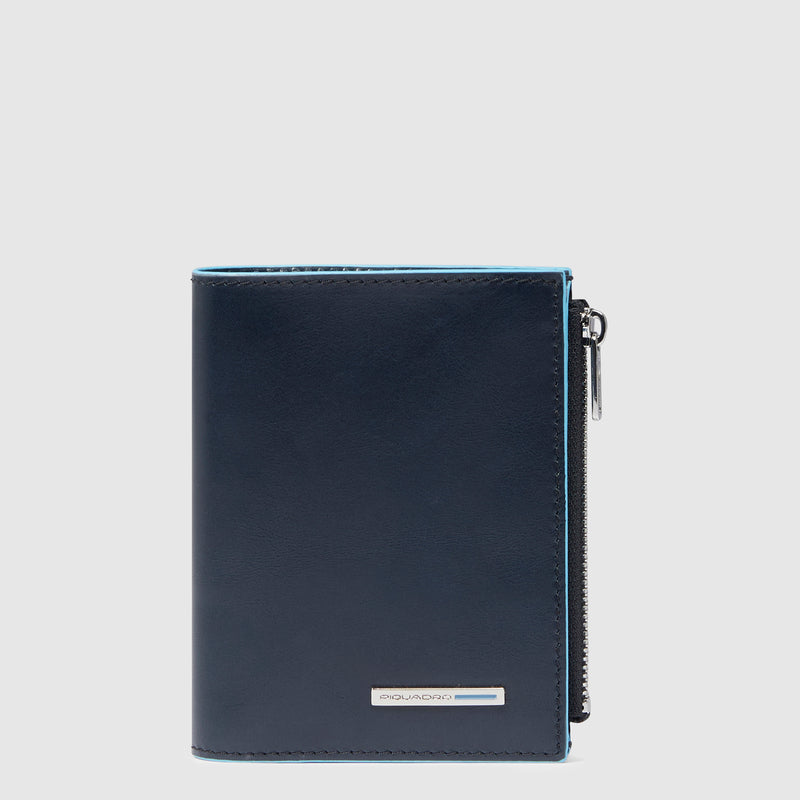 Vertical men’s wallet with side coin pocket