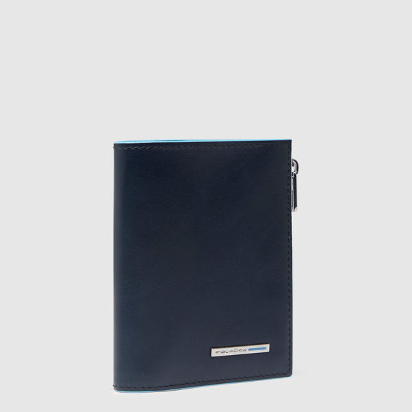 Vertical men’s wallet with side coin pocket