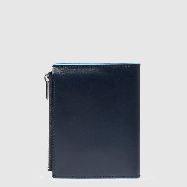 Vertical men’s wallet with side coin pocket