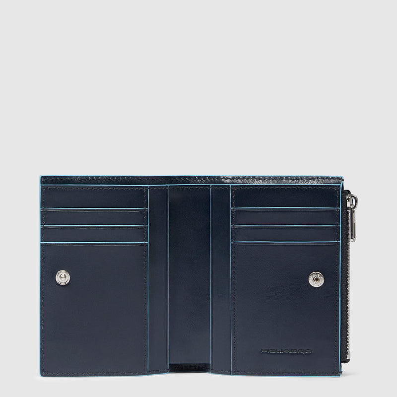 Vertical men’s wallet with side coin pocket