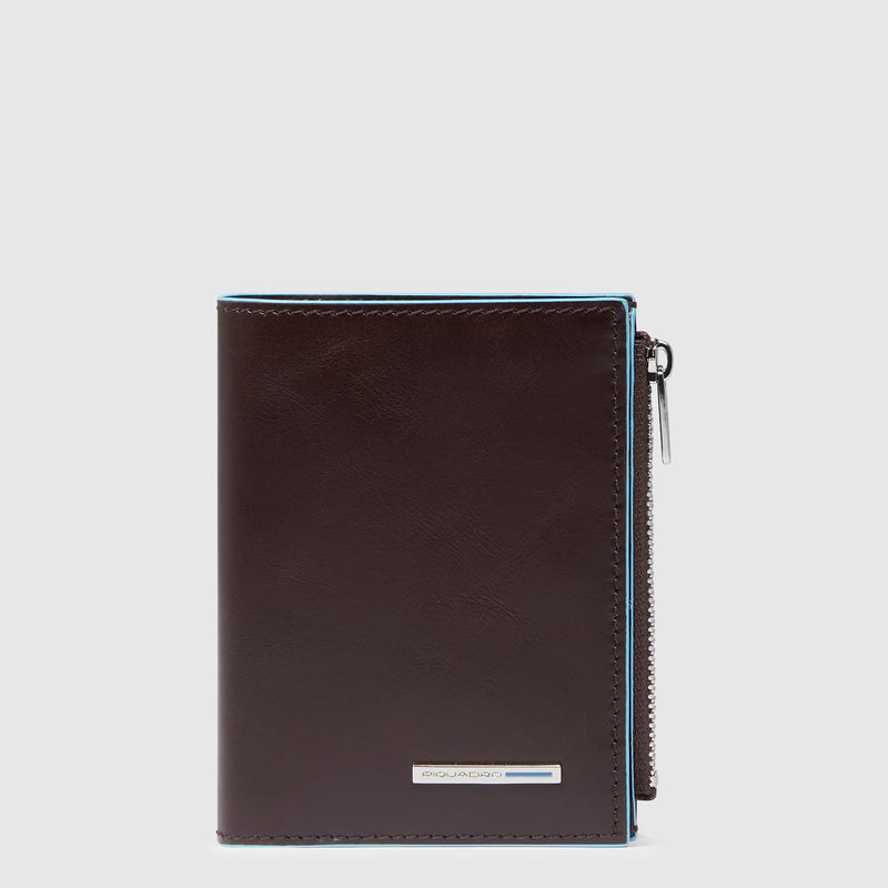 Vertical men’s wallet with side coin pocket