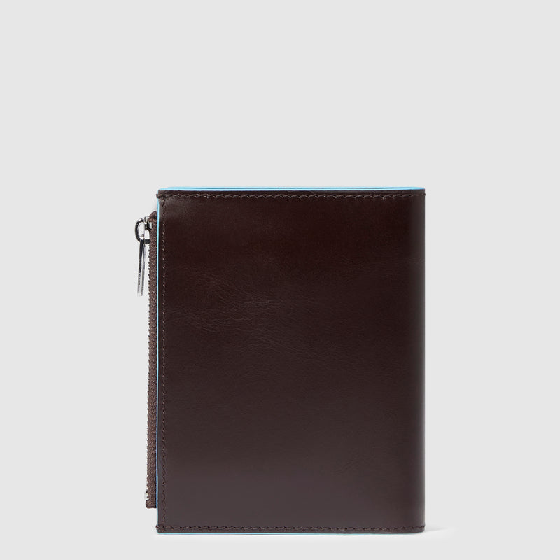 Vertical men’s wallet with side coin pocket