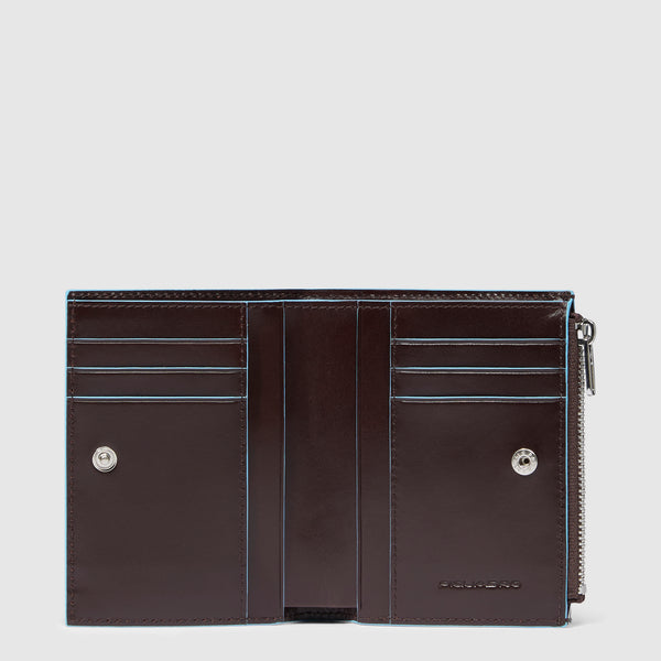 Vertical men’s wallet with side coin pocket