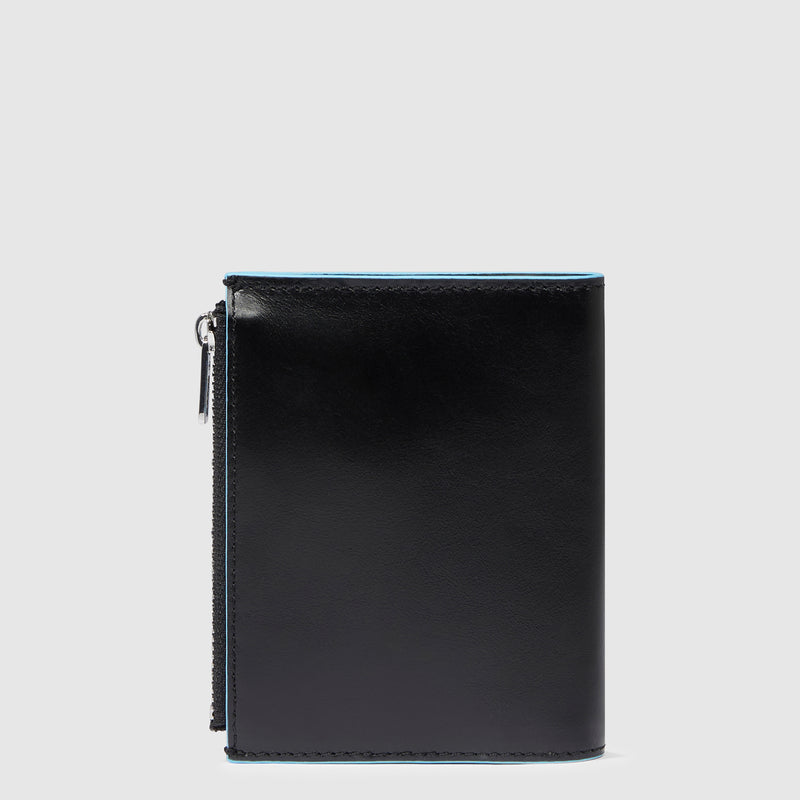 Vertical men’s wallet with side coin pocket